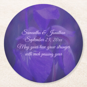 Dessous-de-verre Rond En Papier Fleur Iris violet Mariage personnalisé
