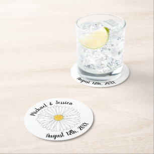 Dessous-de-verre Rond En Papier Fleur Jardin Floral Jaune Blanc