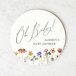 Dessous-de-verre Rond En Papier Fleur sauvage coloré Oh Baby<br><div class="desc">Ce dessous de verre en papier rond fleur sauvage coloré oh bébé est parfait pour votre baby shower d'été simple, lunatique et boho. Les fleurs aux couleurs vives, rose, jaune, orange et or donnent à ce produit l'impression d'un jardin de printemps hippie vintage, élégant et minimaliste. Le design moderne est...</div>