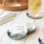 Dessous-de-verre Rond En Papier Fleur sauvage de montagne rustique | Mariage Boho<br><div class="desc">"L'Aventure Commence". Les dessous de verre faveurs de mariage sont parfaites pour attirer l'attention de vos invités. Mettez une table mariage inoubliable qui est personnalisée avec vos dessous de verre mariages spécialement faits qui ne s'adaptent pas seulement à l'événement, mais ils font aussi l'événement. Ajoutez votre libellé personnalisé à cette...</div>