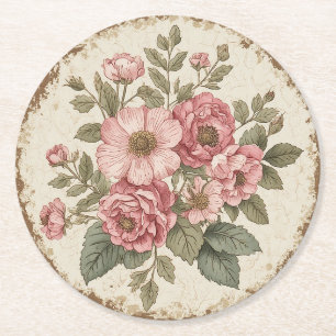 Dessous-de-verre Rond En Papier Fleur Shabby Chic