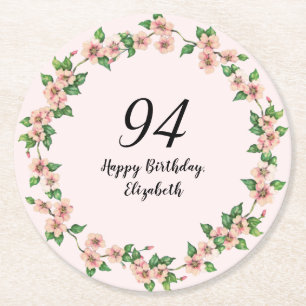Dessous-de-verre Rond En Papier Fleurs 94e Anniversaire Joli Rose Blush