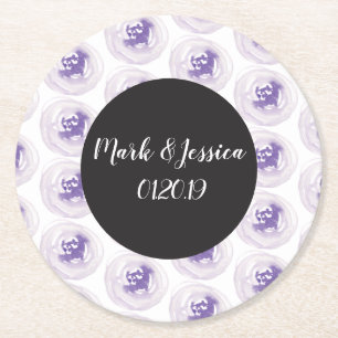 Dessous-de-verre Rond En Papier Fleurs aquarelle verte mariage floral pourpre