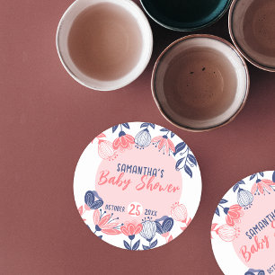 Dessous-de-verre Rond En Papier Fleurs Bleues Rose Cute Baby shower Botanique