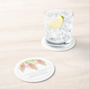 Dessous-de-verre Rond En Papier Fleurs de grevillea aquarelle mariage vert blanc