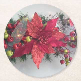 Dessous-de-verre Rond En Papier Fleurs de Noël de Poinsettia - Flore de Pascua
