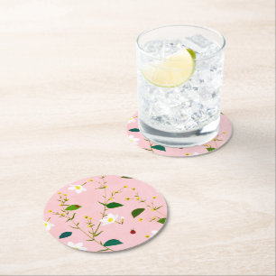 Dessous-de-verre Rond En Papier Fleurs de printemps rose vif