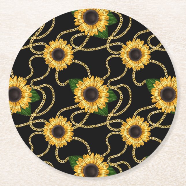 Dessous-de-verre Rond En Papier Fleurs de soleil jaunes élégantes Motif élégant su (Devant)