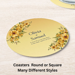 Dessous-de-verre Rond En Papier Fleurs Jaune Doré