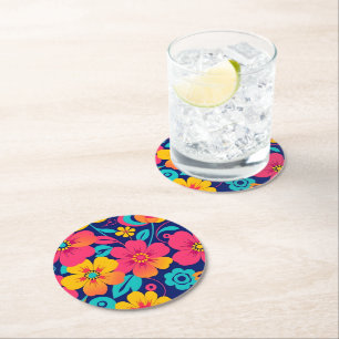 Dessous-de-verre Rond En Papier Fleurs rétro brillantes et audacieuses - style Dop