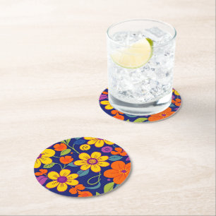 Dessous-de-verre Rond En Papier Fleurs rétro colorées - Style Dopamine