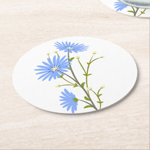 Dessous-de-verre Rond En Papier Fleurs sauvages bleues Marguerites Fête de mariage