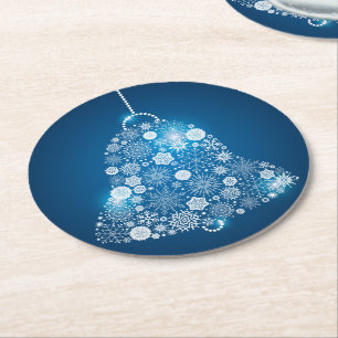 Dessous-de-verre Rond En Papier Flocons de neige bleus et blancs brillants Cloche
