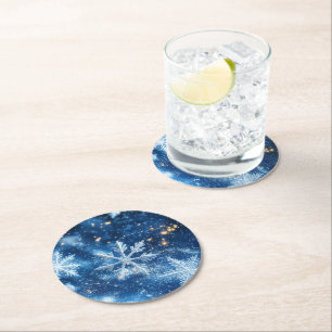 Dessous-de-verre Rond En Papier Flocons de neige scintillants de Noël d'hiver