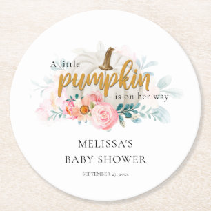 Dessous-de-verre Rond En Papier Floral Automne Citrouille Baby shower d'automne