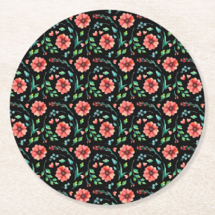 Dessous-de-verre Rond En Papier Floral Fleurs exotiques et feuille Motif-45654