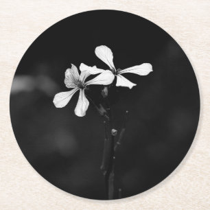 Dessous-de-verre Rond En Papier floral noir et blanc minimaliste