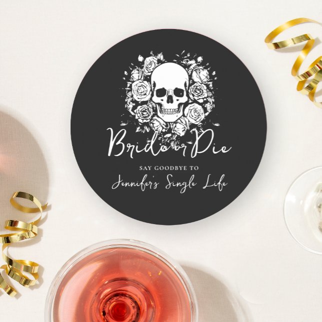 Dessous-de-verre Rond En Papier Floral Skull Gothic Black Bachelorette Party  (Créateur téléchargé)