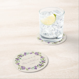 Dessous-de-verre Rond En Papier Floral violet Mariage de couronne végétale Monogra