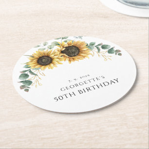 Dessous-de-verre Rond En Papier Flore Tournesol vert 50e Anniversaire Swag