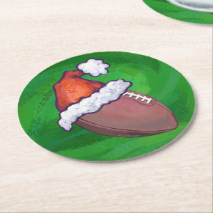 Dessous-de-verre Rond En Papier Football de Santa Hat sur Vert