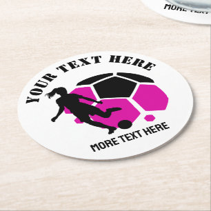 Dessous-de-verre Rond En Papier Football sur mesure Fille de football enfant fête 