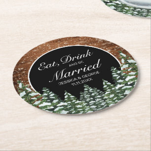 Dessous-de-verre Rond En Papier Forêt de bois de neige noire Boire Boire Boire Boi