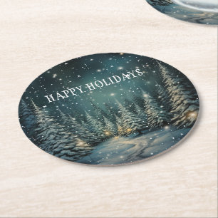 Dessous-de-verre Rond En Papier Forêt d'hiver