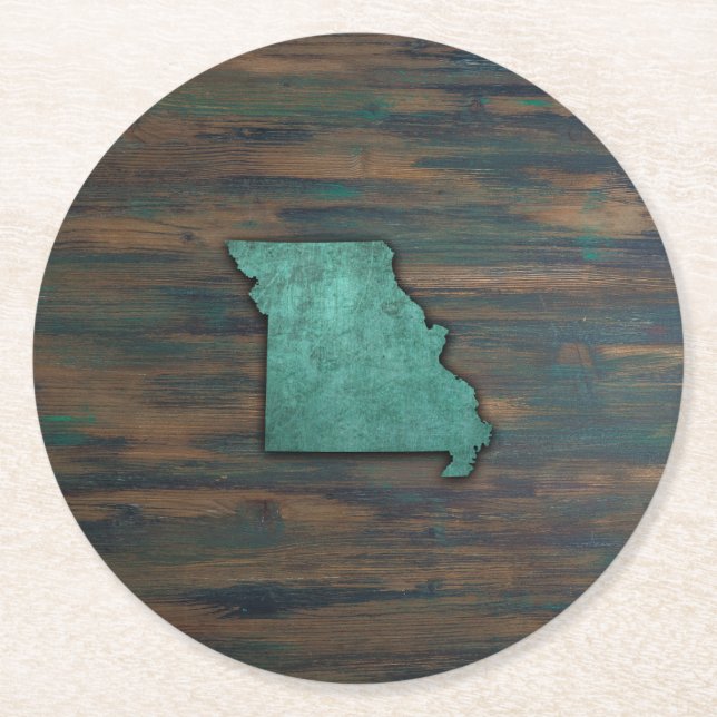 Dessous-de-verre Rond En Papier Forme d'état du Missouri Turquoise (Devant)
