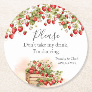 Dessous-de-verre Rond En Papier Fraises aquarelle Je danse