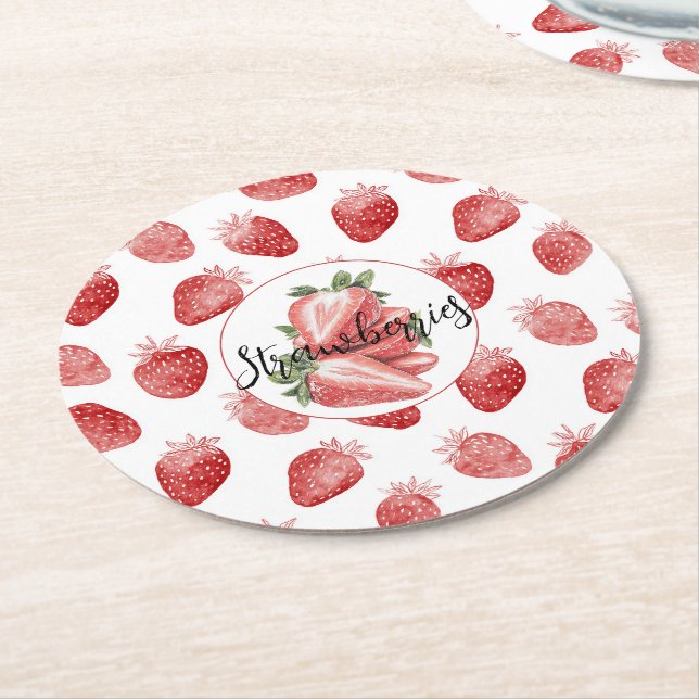 Dessous-de-verre Rond En Papier Fraises rouges Fruit   (Incliné)