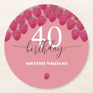 Dessous-de-verre Rond En Papier Framboise Rose Art Calligraphié Anniversaire Aquar