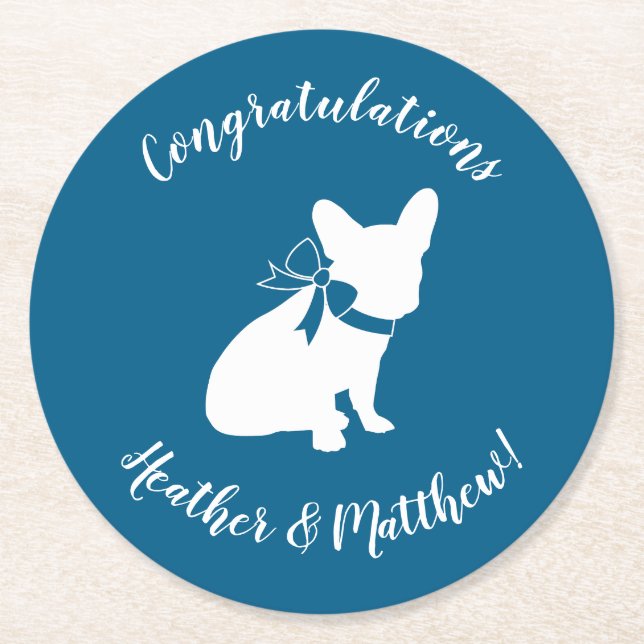 Dessous-de-verre Rond En Papier Français Baby shower Bulldog Français Frenchie Blu (Devant)