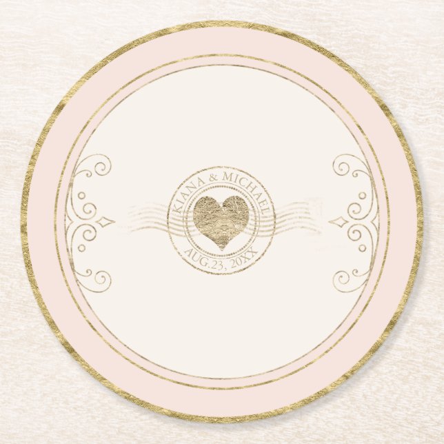 Dessous-de-verre Rond En Papier Français Romance Mariage Heart Blush ID870 (Devant)