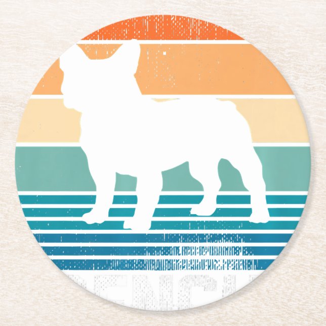Dessous-de-verre Rond En Papier Frenchie Bulldog Retro Sunset Love (Devant)