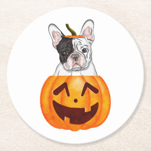 Dessous-de-verre Rond En Papier Frenchie Halloween