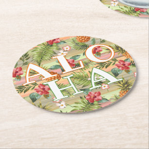 Dessous-de-verre Rond En Papier Fun Tropical Pineappy Fruit Floral Stripe Motif
