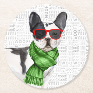 Dessous-de-verre Rond En Papier Funny Christmas Chien Boston Terrier Breed