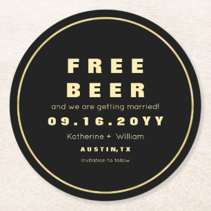 Dessous-de-verre Rond En Papier Funny Faux Gold Free Beer Enregistrer La Date