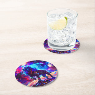 Dessous-de-verre Rond En Papier Galaxy Lion Blue