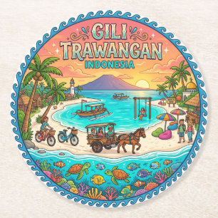 Dessous-de-verre Rond En Papier Gili Trawangan Indonésie