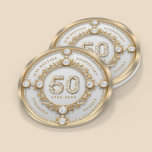 Dessous-de-verre Rond En Papier Glam Diamond & Gold Frame 50e anniversaire de Mari<br><div class="desc">Diamant blanc éclatant de verre serti dans cadre tourbillonnant or,  horloge murale commémorative du 50e anniversaire mariage. Texte personnalisable en couleur or changeable. Des images de diamants et d'or ont été créées avec du texte pour générer des images.</div>