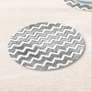 Dessous-de-verre Rond En Papier Glam Silver White Zigzag Stripes