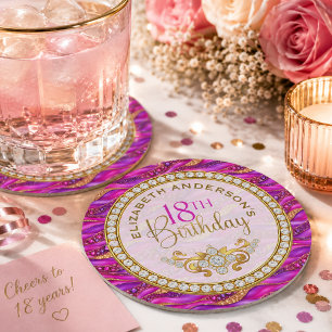 Dessous-de-verre Rond En Papier Glamour Rose Gold Bijou Strata 18e Anniversaire
