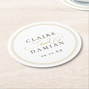 Dessous-de-verre Rond En Papier Gold Black Simple Elegance Romantique Script Maria