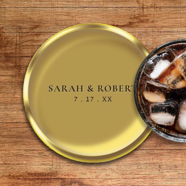 Dessous-de-verre Rond En Papier Gold Coin Élégant Mariage de luxe (Gold Coin Elegant Luxury Wedding Round Paper Coaster
)