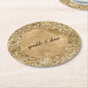 Dessous-de-verre Rond En Papier Gold Confetti Parties scintillant Coeur