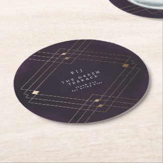 Dessous-de-verre Rond En Papier Gold Diamond violet Mariage géométrique Gatsby