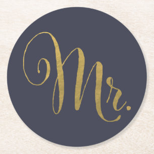 Dessous-de-verre Rond En Papier Gold Foil Son n Hers Mr & Mrs Dessous de verre cor