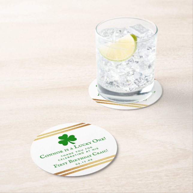 Dessous-de-verre Rond En Papier Gold Foil St. Patrick's Day 1er anniversaire (En situation)